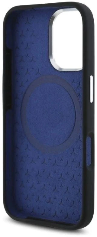 Mercedes MEHMP16S23SUMBK Apple iPhone 16 6.1″ juodos spalvos kietas dėklas Silicone Mėlyna Stripe MagSafe