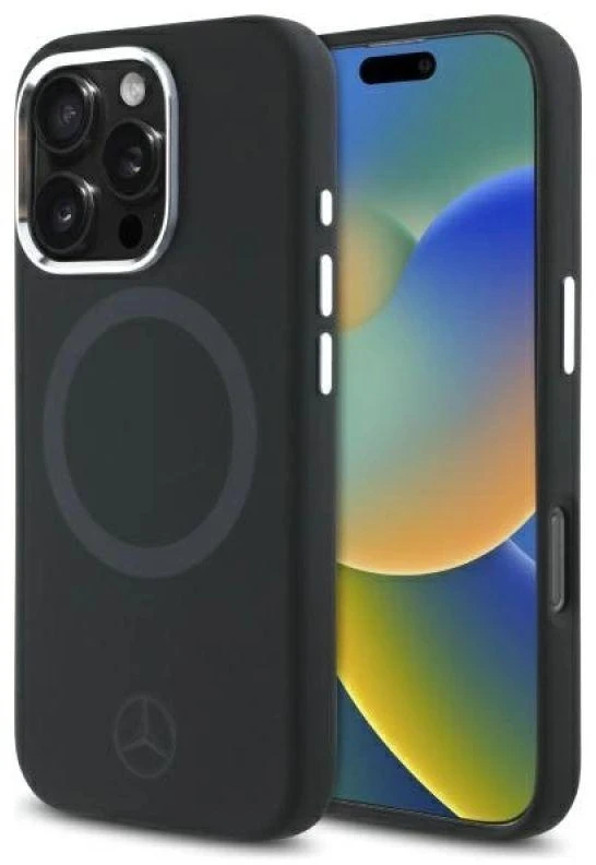 Mercedes MEHMP16L23SUTTK Apple iPhone 16 Pro 6.3″ juodos spalvos kietas dėklas Silicone Tonal Logo MagSafe