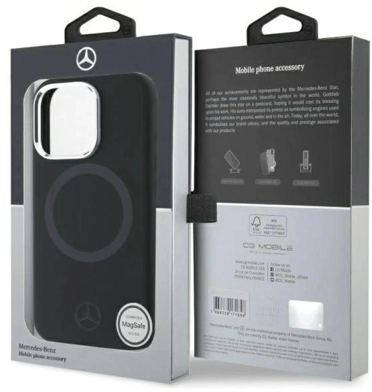 Mercedes MEHMP16L23SUTTK Apple iPhone 16 Pro 6.3″ juodos spalvos kietas dėklas Silicone Tonal Logo MagSafe