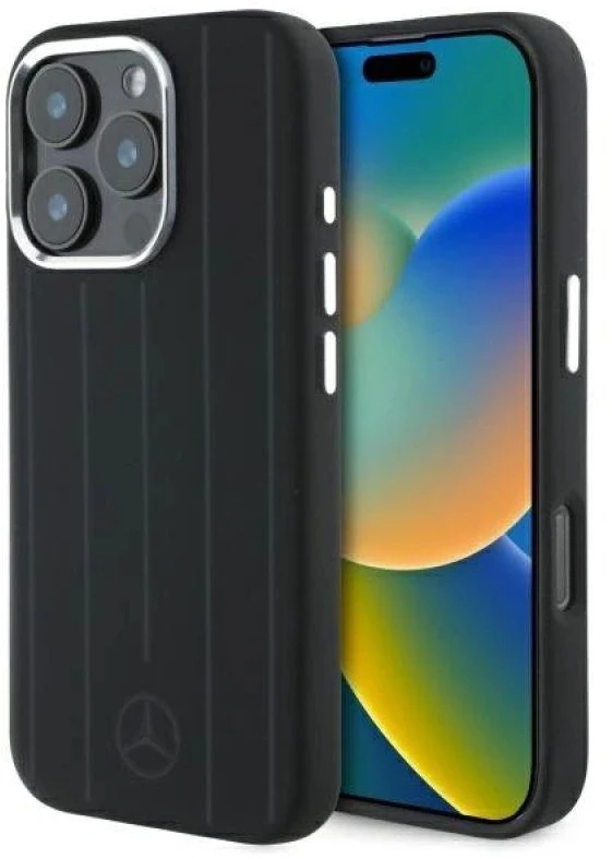 Mercedes MEHMP16X23SUVSK Apple iPhone 16 Pro Max 6.9″ juodos spalvos kietas dėklas Silicone Vertical Tonal Stripes