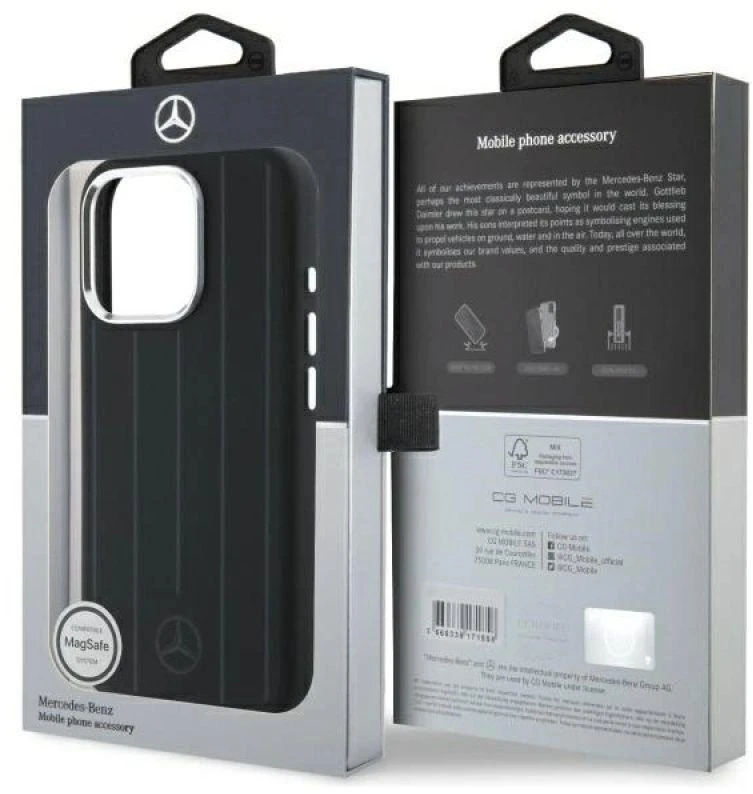 Mercedes MEHMP16X23SUVSK Apple iPhone 16 Pro Max 6.9″ juodos spalvos kietas dėklas Silicone Vertical Tonal Stripes