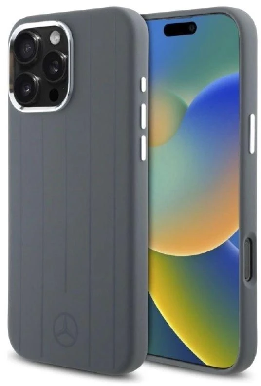 Mercedes MEHMP16X23SUVSA iPhone 16 Pro Max 6.9″ pilkos spalvos kietas dėklas Silicone Vertical Tonal Stripes