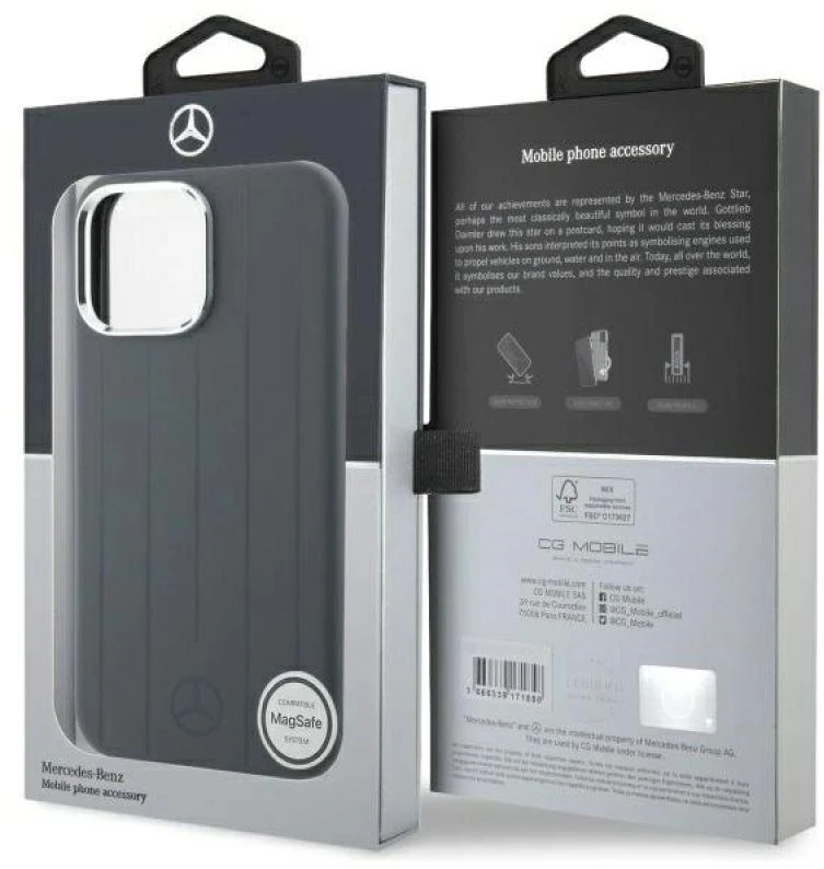 Mercedes MEHMP16X23SUVSA iPhone 16 Pro Max 6.9″ pilkos spalvos kietas dėklas Silicone Vertical Tonal Stripes