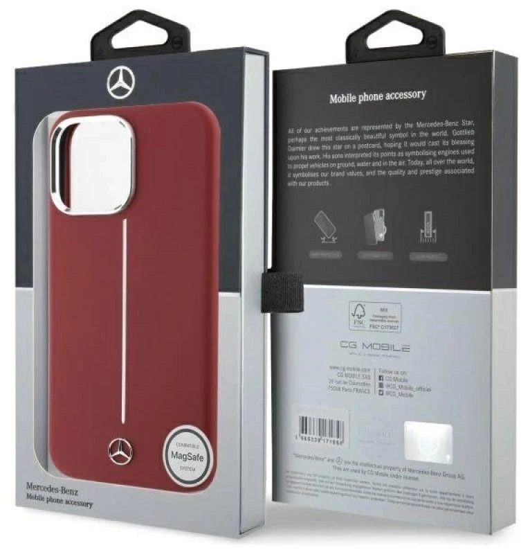 Mercedes MEHMP16X23SUMSR Apple iPhone 16 Pro Max 6.9″ red kietas dėklas Silicone baltos spalvos Stripe MagSafe