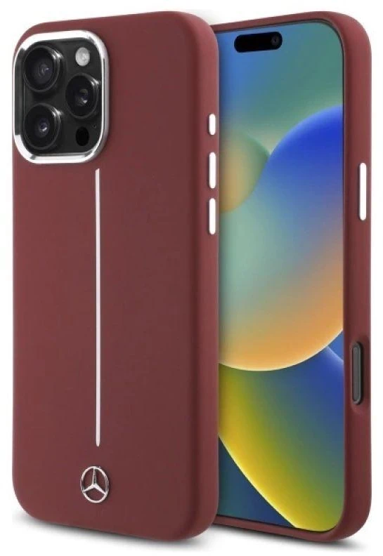 Mercedes MEHMP16X23SUMSR Apple iPhone 16 Pro Max 6.9″ red kietas dėklas Silicone baltos spalvos Stripe MagSafe