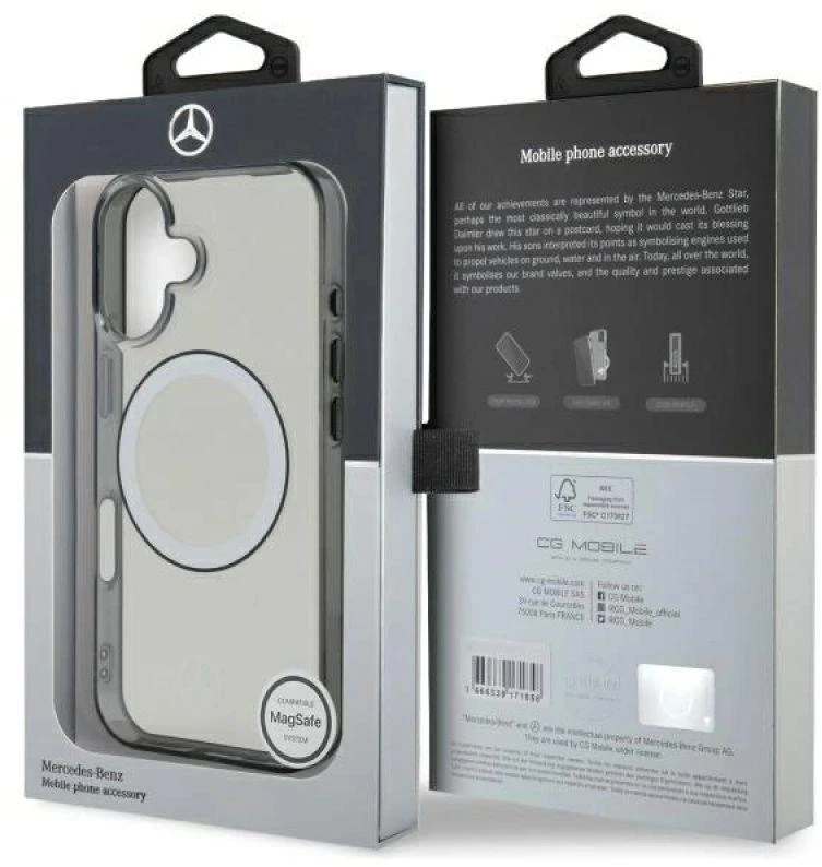 Mercedes MEHMP16S23HUOKC Apple iPhone 16 6.1″ skaidrus kietas dėklas Printed logo MagSafe