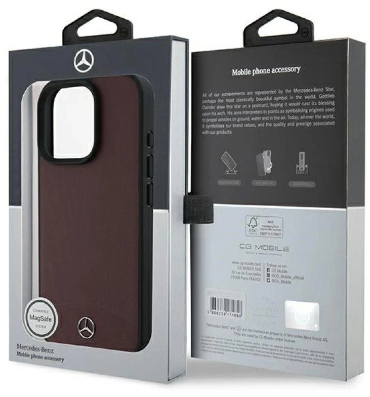 Mercedes Textured And Plain Leather MagSafe case Apple iPhone 16 Pro - dėklas telefonui raudonos spalvos
