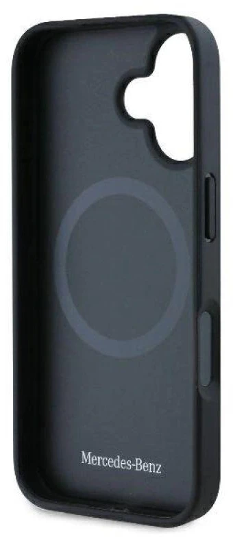 Mercedes MEHMP16S23RBARK Apple iPhone 16 6.1″ juoda/juodos spalvos kietas dėklas Textured And Plain Leather MagSafe