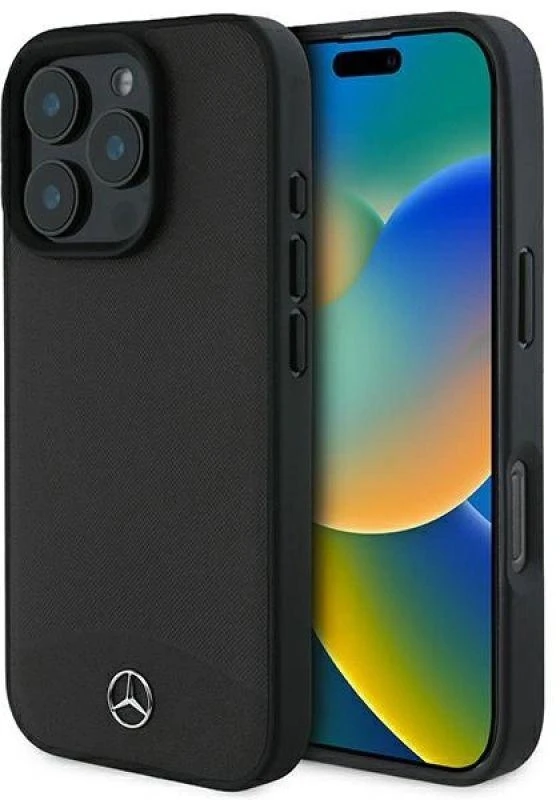 Mercedes MEHMP16X23RBARK Apple iPhone 16 Pro Max 6.9″ juodos spalvos kietas dėklas Textured And Plain Leather MagS