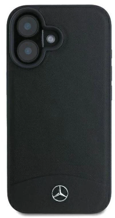 Mercedes MEHMP16S23RBARK Apple iPhone 16 6.1″ juoda/juodos spalvos kietas dėklas Textured And Plain Leather MagSafe