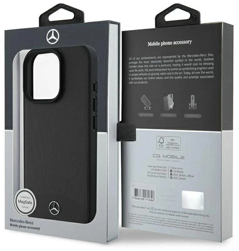 Mercedes MEHMP16X23RBARK Apple iPhone 16 Pro Max 6.9″ juodos spalvos kietas dėklas Textured And Plain Leather MagS