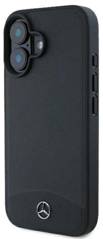 Mercedes MEHMP16S23RBARK Apple iPhone 16 6.1″ juoda/juodos spalvos kietas dėklas Textured And Plain Leather MagSafe