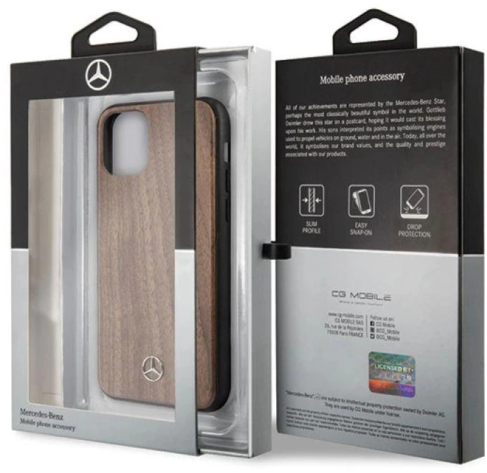 Mercedes Benz Apple iPhone 11 Pro Max Mercedes Hard dėklas Wood Line Walnut (MEHCN65VWOLB) rudos spalvos