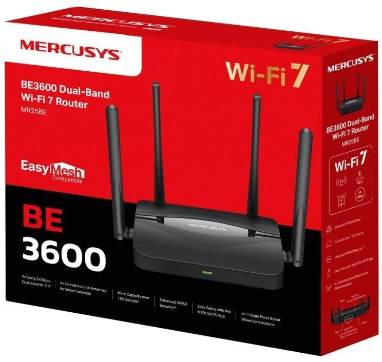 Mercusys MR25BE belaidis maršrutizatorius Gigabit Ethernet dviejų dažnių (2,4 GHz / 5 GHz) Juodas