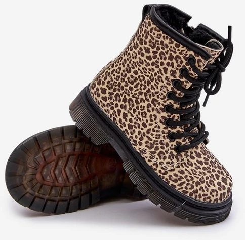 mergaitiški batai Nelanna su leopardo raštu bei smėline spalva