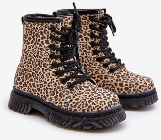 mergaitiški batai Nelanna su leopardo raštu bei smėline spalva