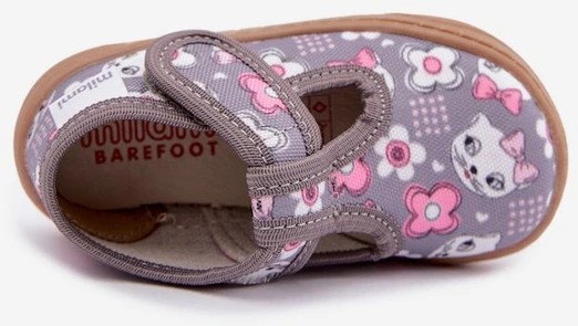 Mergaitiškos barefoot šlepetės su katėmis ir lipduku, pilkos