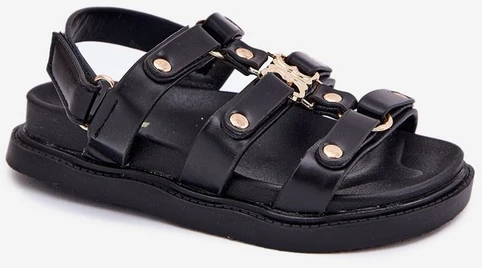 Mergaitiškos juodos sandalės su auksinėmis detalėmis Lunessa