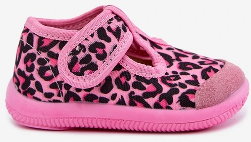 Mergaitiškos šlepetės su lipduku, rožinės leopardinės