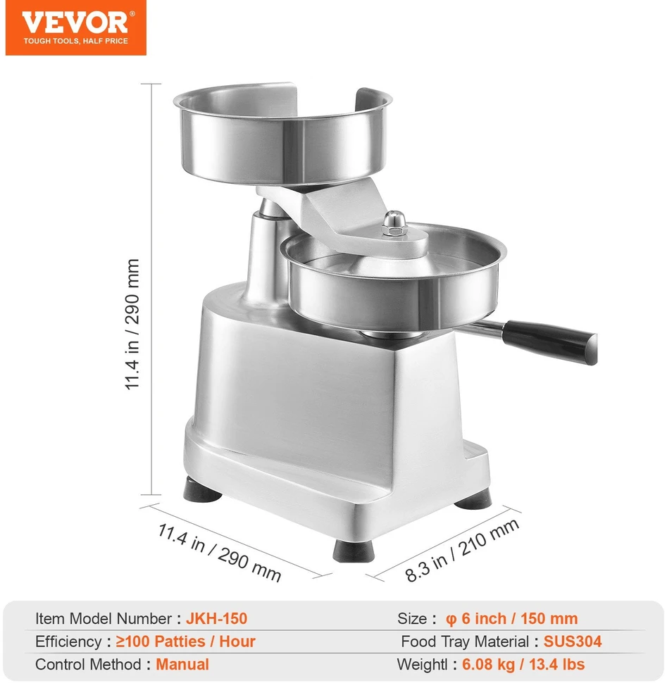 VEVOR Komercinė mėsainių formuotoja, 150mm