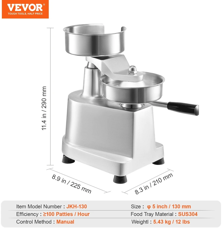 VEVOR Komercinis mėsainių formuotojas, 130mm