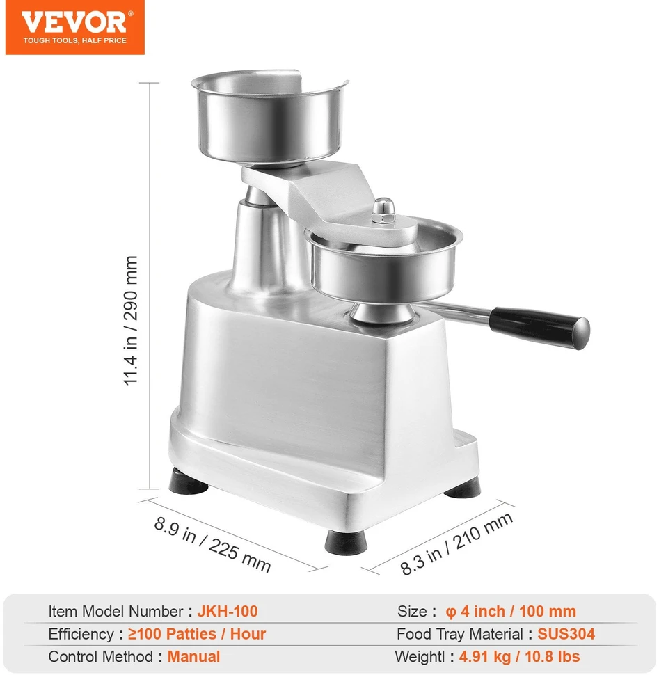 VEVOR Komercinis mėsainių formuotojas, 100mm