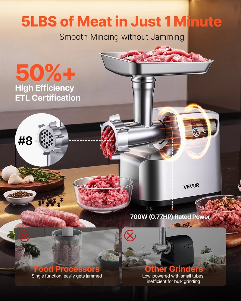 VEVOR Elektrinė mėsmalė, 2,3kg/min talpa