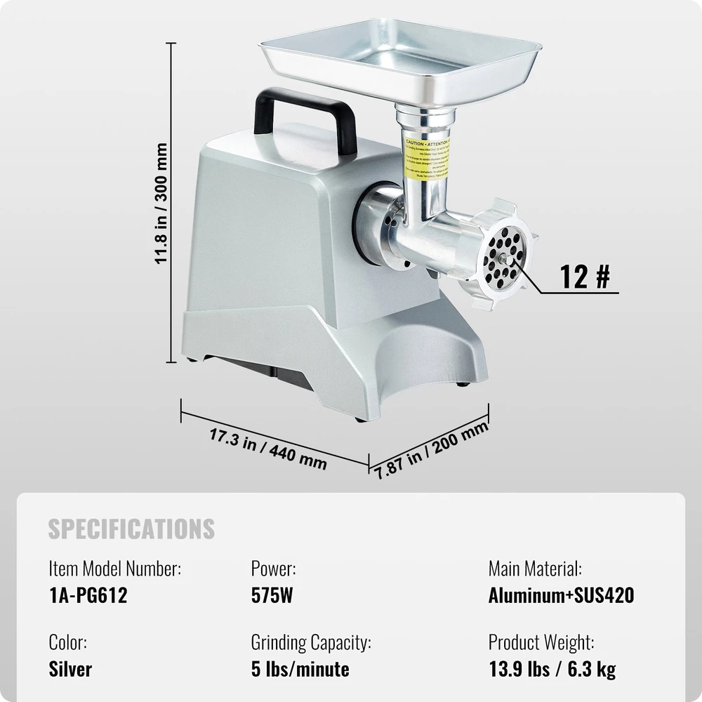 VEVOR Elektrinė mėsmalė 2,27 kg/min pajėgumas 575 W