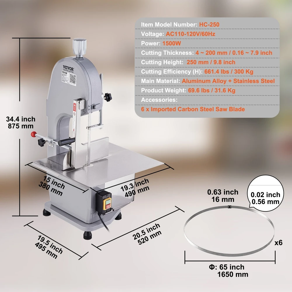 VEVOR 1500W elektrinė mėsos pjaustyklė