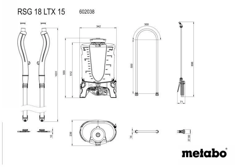 Aku.slėginio purkštuvo RSG 18 LTX 15, korpusas, Metabo
