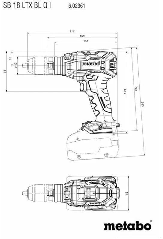 Aku.suktuvo/gręžtuvo SB 18 LTX BL Q I korpusas metaBOX145, Metabo