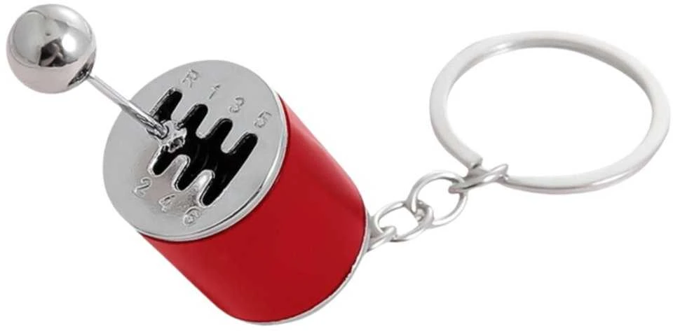 Lean Toys Metalinis pavarų dėžės formos raudona raktų pakabukas