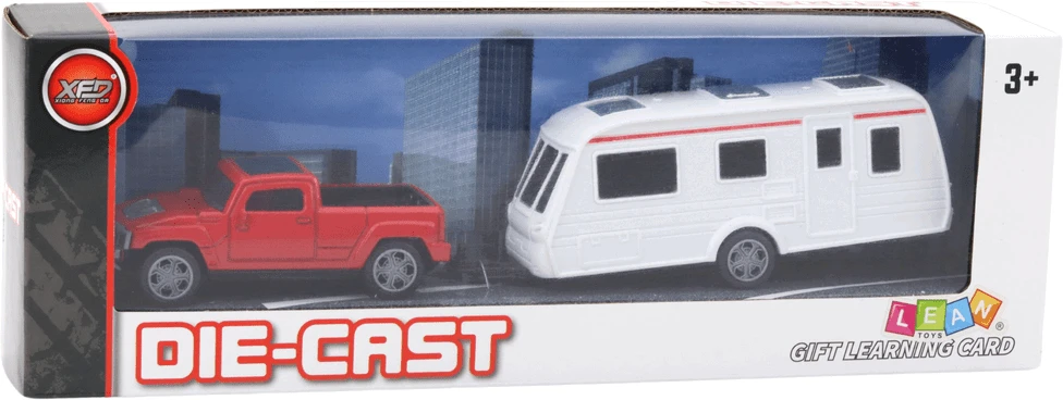 Lean Toys Raudonas metalinis automobilis su kemperiu
