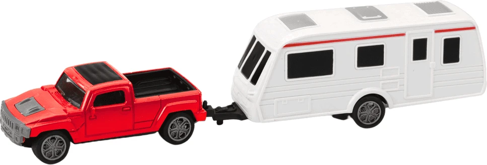 Lean Toys Raudonas metalinis automobilis su kemperiu
