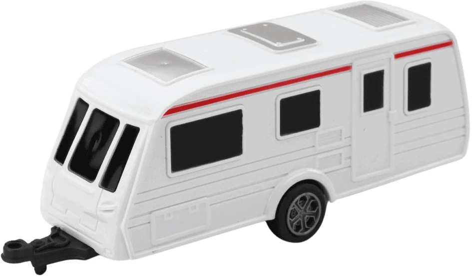 Lean Toys Raudonas metalinis automobilis su kemperiu
