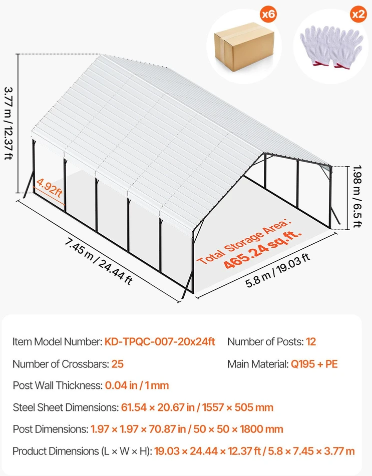 VEVOR Metalinė 20 x 24 pėdų automobilių pastogė