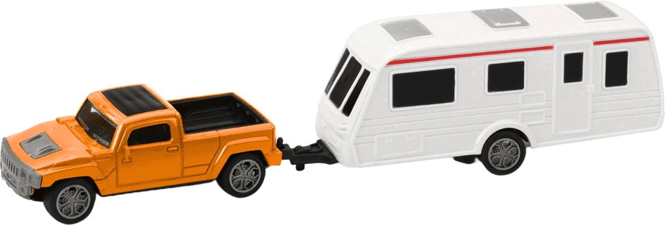 Lean Toys Metalinis oranžinis automobilis su kemperiu