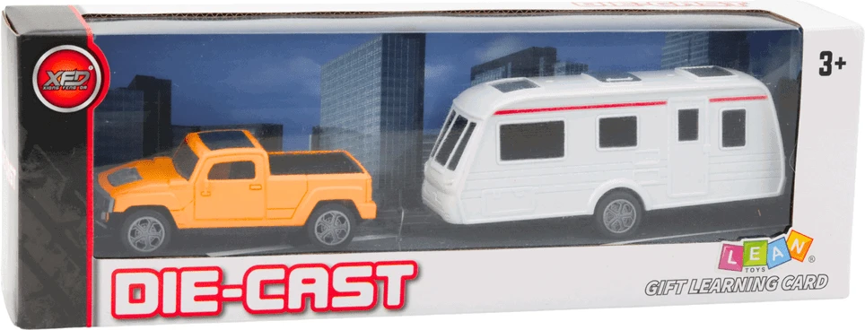Lean Toys Metalinis oranžinis automobilis su kemperiu