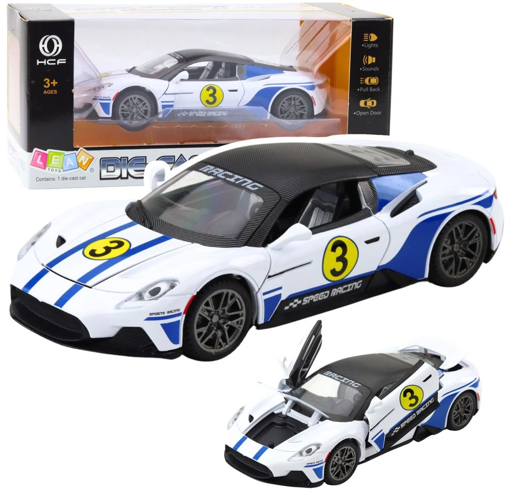 Lean Toys Metalinis sportinis automobilis su šviesomis, garsais, 1:22, baltas