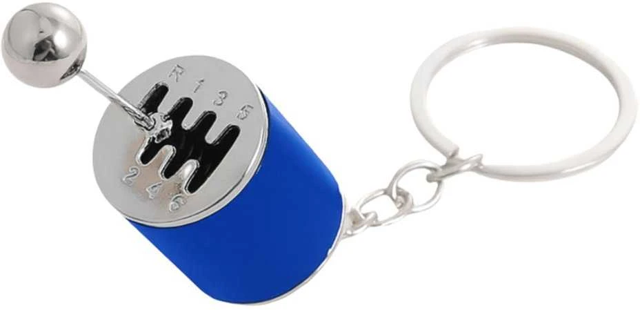 Lean Toys Metalinis pavarų dėžės formos raktų pakabukas, mėlyna spalva