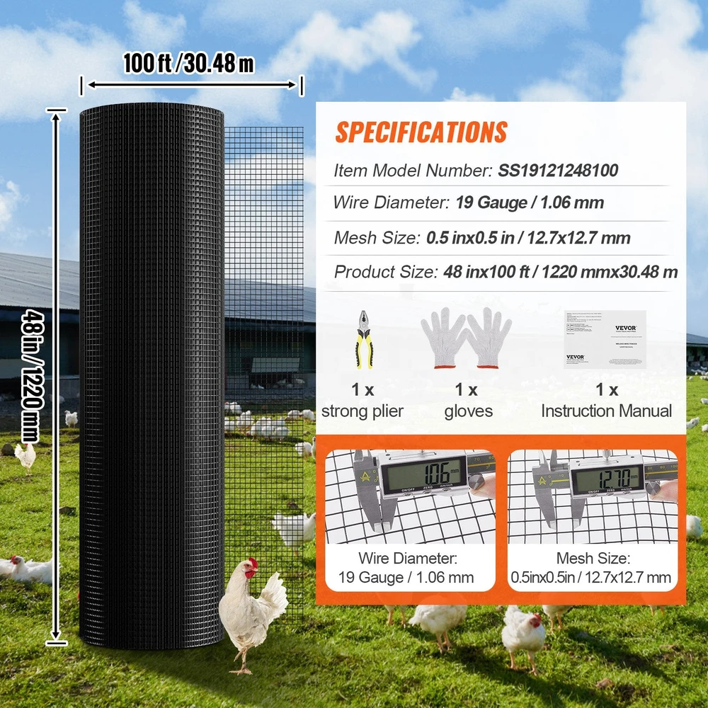 VEVOR Cinkuotas vielos tinklas 122 cm x 30 m