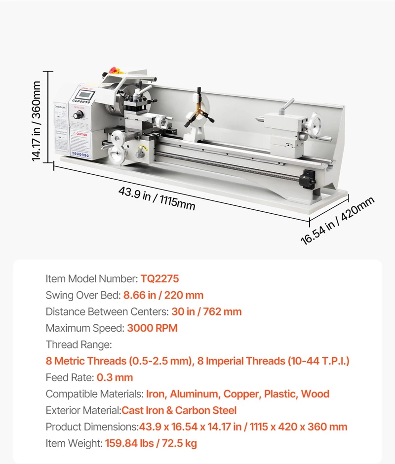 Metalo tekinimo staklės VEVOR TQ2275, 1100 W