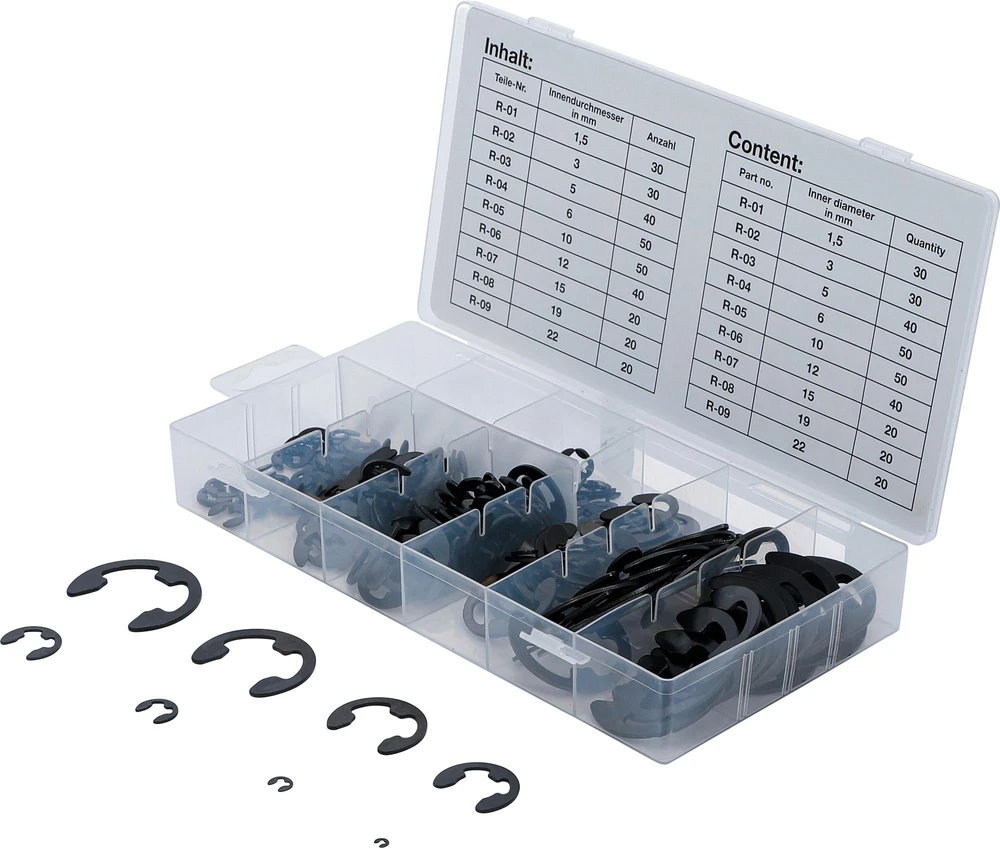 BGS METRINIŲ E FORMOS FIKSAVIMO ŽIEDŲ RINKINYS | 1,5–22 MM | 300 VNT. (8039)