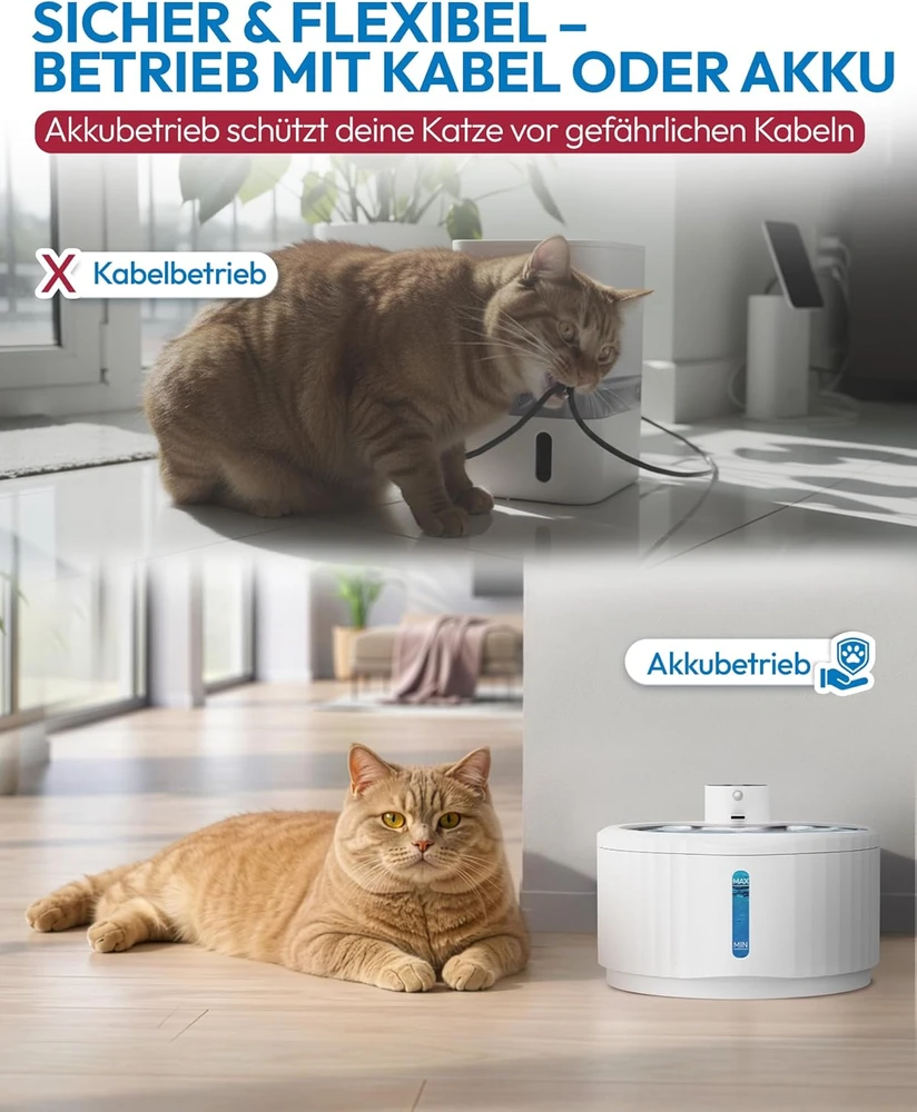 Miaura belaidis vandens fontanėlis katėms 2,8 l su judesio jutikliu BA-025-105