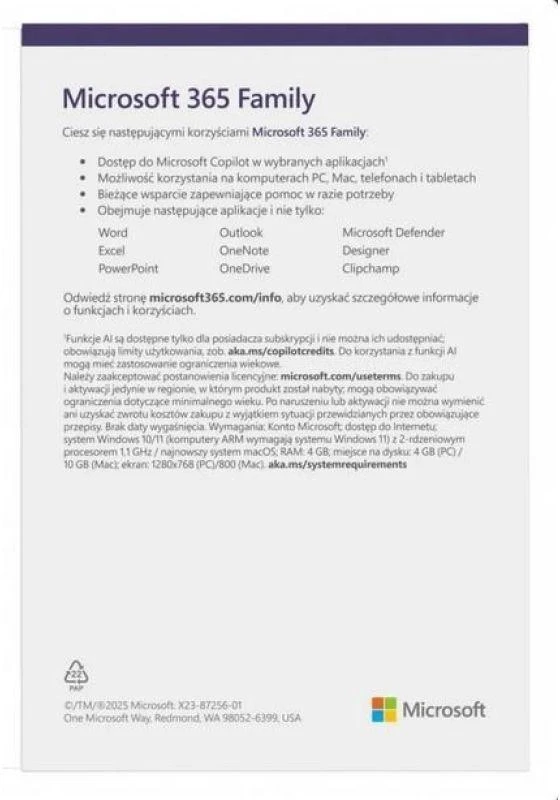 „Microsoft 365 Family + Copilot PL“ – vienerių metų licencija
