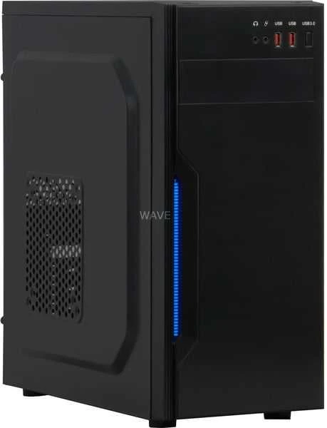 Chassis INTER-TECH B-42 Juodas Midi Tower, ATX, 2xUSB2.0, Mėlyna LED strip, PSU optional