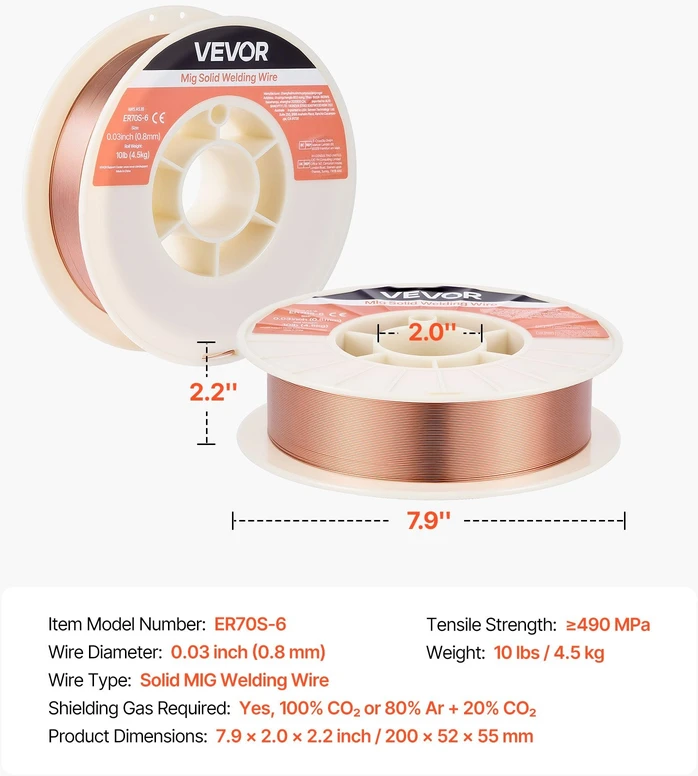 VEVOR Kietas MIG suvirinimo vielas ER70S-6, 0.8mm, 4.5kg