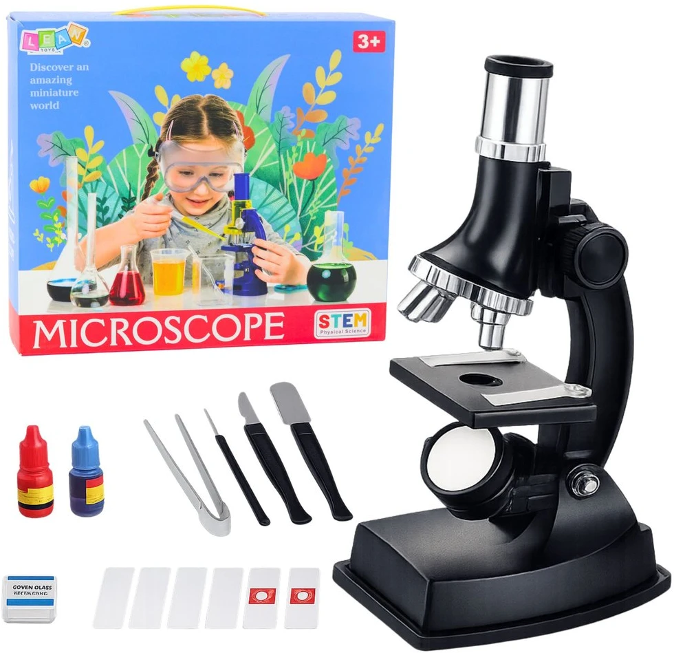 Lean Toys Mikroskopas vaikams su priedais 300x didinimas