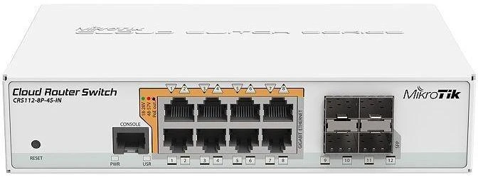 Šakotuvas Mikrotik CRS112-8P-4S-IN tinklo komutatorius Gigabit Ethernet (10/100/1000) Maitinimas per Eternetą (PoE) Balta