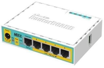 Mikrotik hEX PoE lite „Fast Ethernet“ maršrutizatorius, baltas